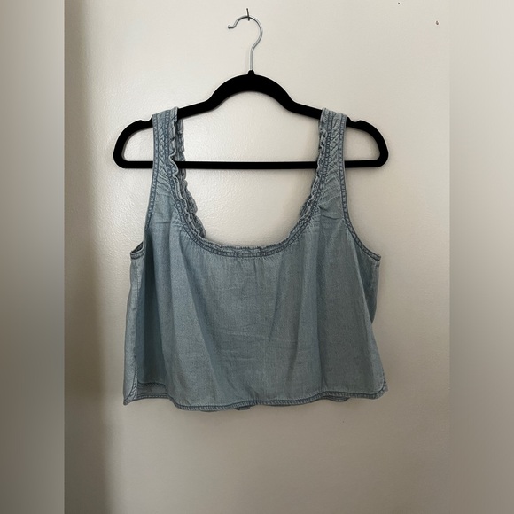 Denim Ruffled U-Neck Crop Top XL - Picture 7 of 8